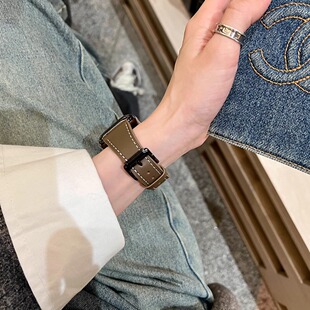 IAMYEE高级感方扣小蛮腰皮质表带适用applewatch78S9S10iwatchS11