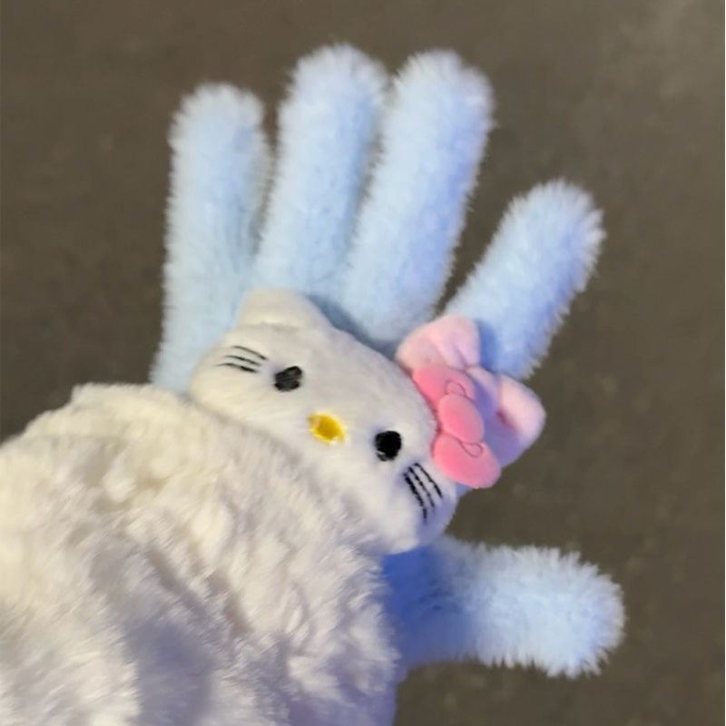 可爱酱~秋冬新款奶呼呼毛茸茸猫咪手套可爱保暖冬天骑行手套