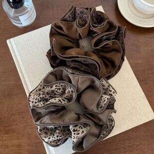 早秋复古美拉德豹纹大肠发圈高级感后脑勺盘发扎丸子头发绳头饰