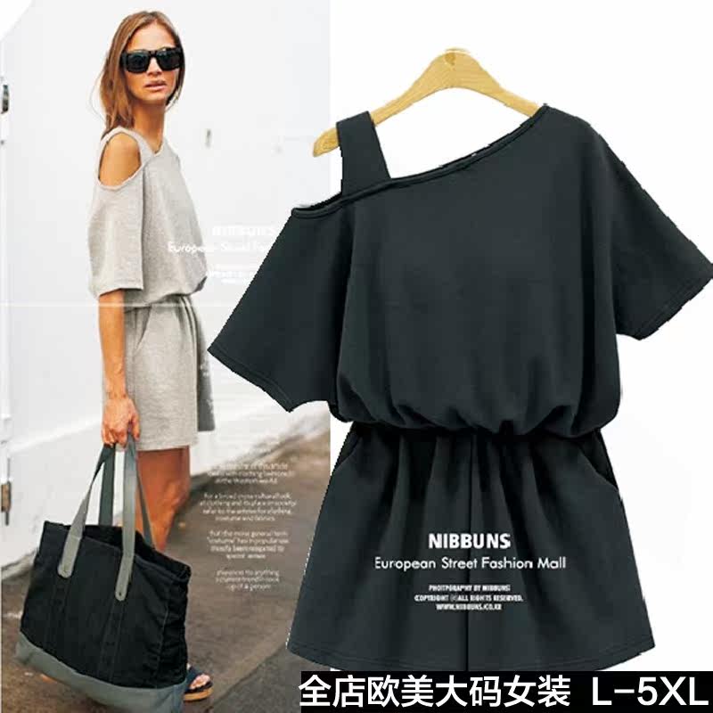 Big size dress 2018 Summer new Fat sister mm One shoulder Asymmetry Conjoined Culottes Broad trouser legsin the Women's clothing/Boutique , Large size women  category - from Buy2taobao.com to provide professional Taobao agent buy service