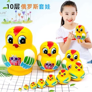 10层俄罗斯套娃玩具木质中国风手绘图案女生可爱儿童益智创意玩具