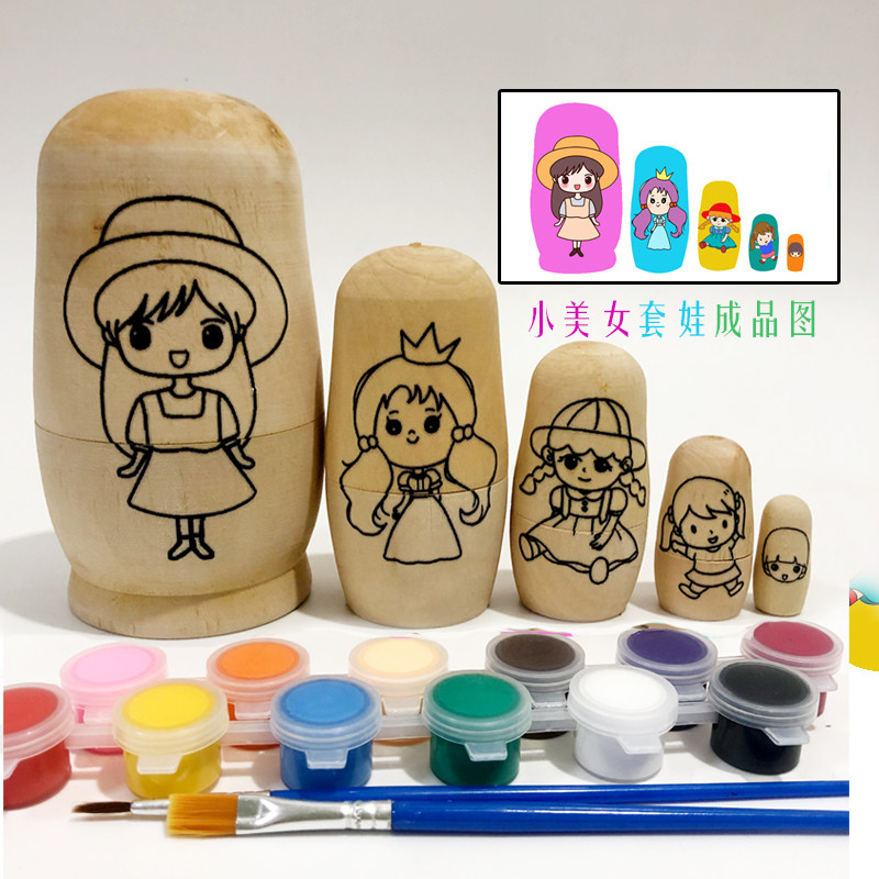 套娃套娃白坯实木5层材料包
