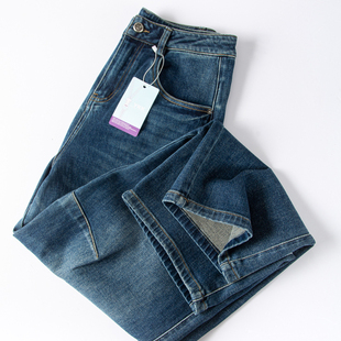 牛仔裤 明星款 高腰休闲长裤 弯刀裤 女秋 立体拼接剪裁宽松阔感香蕉裤