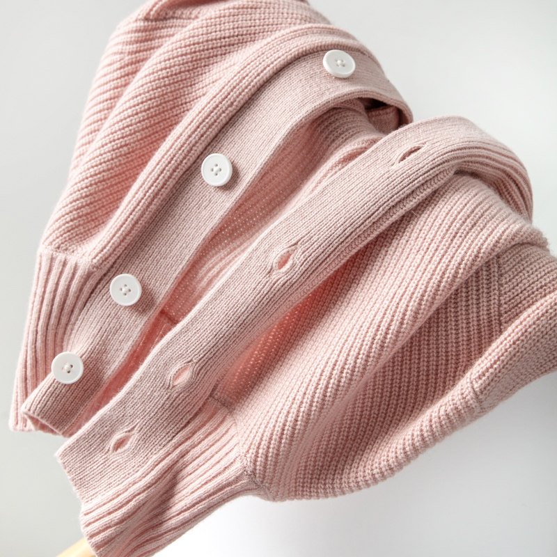 小禾温柔粉雾感多种穿法半高领牦牛绒+羊毛长袖针织排扣开衫毛衣