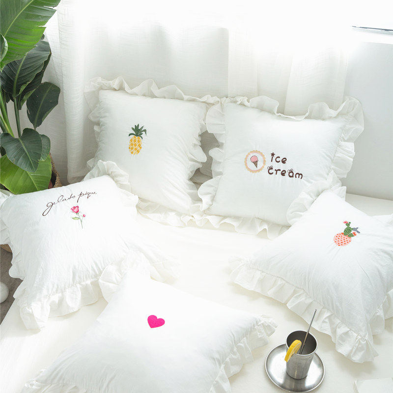 公主风全棉水洗棉抱枕 仙人掌爱心冰淇淋刺绣荷叶花边方枕腰靠|msdalam kategori rumah Fabrik, bantal/bantal - dari Buy2taobao.com untuk memberikan perkhidmatan ejen Taobao profesional membeli