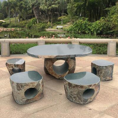 室外田园天然青石石桌石凳庭院花园花岗岩家用户外一套石头桌椅子
