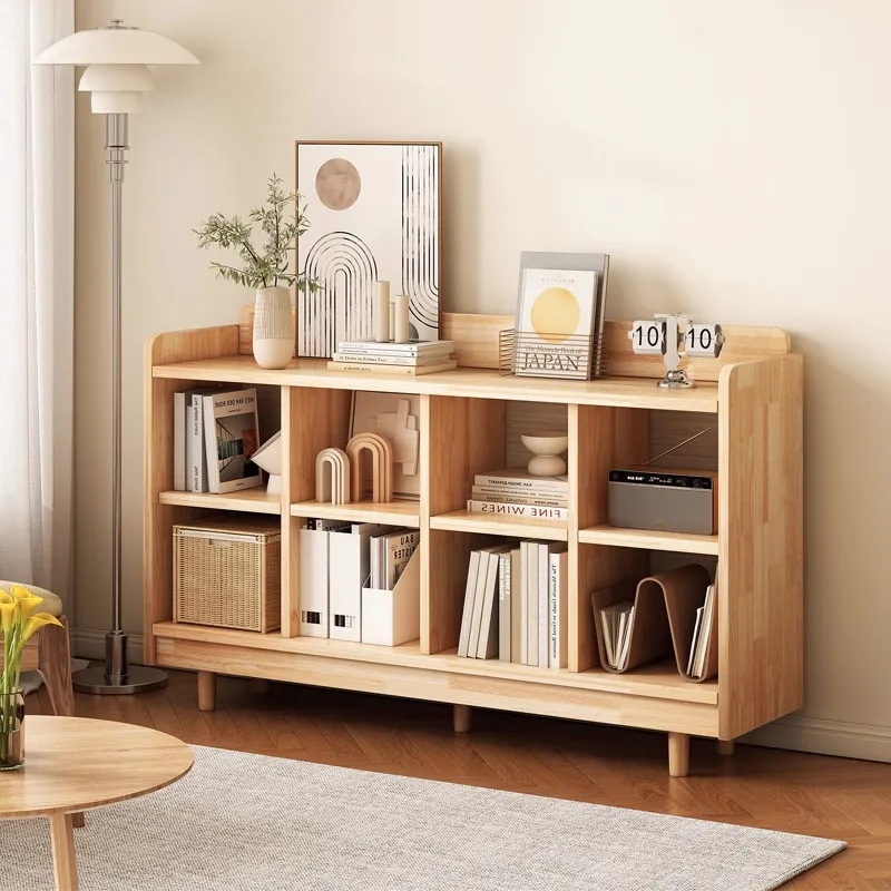 全实木轻奢书架落地置物架客厅靠墙储物柜简易矮书柜家用柜子