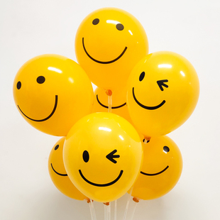 笑脸气球圆形柠檬黄可爱儿童幼儿园开学布置周岁生日场景装饰