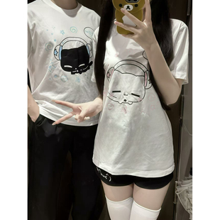 车日时x弄小蛋 原创授权纯棉上衣宽松正肩t恤可爱情侣闺蜜百搭