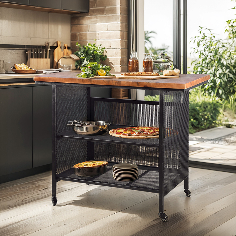 复古工业风手推车铁艺置物架可移动收纳架三层餐边架厨房餐厅边几