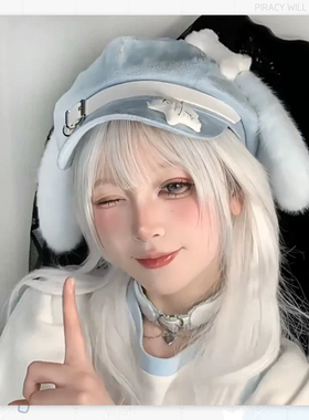 原创水色小狗耳朵帽亚文化贝雷帽秋季可爱个性宅文化y2k冬季帽子