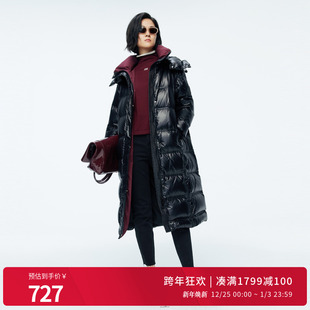 连帽女保暖高充绒羽绒服1244D41SX5 黑色长款 婉甸2025年冬季 新品