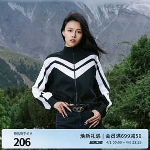 运动风针织衫 外套1241W24SX3 毛织开衫 婉甸2025黑色长袖