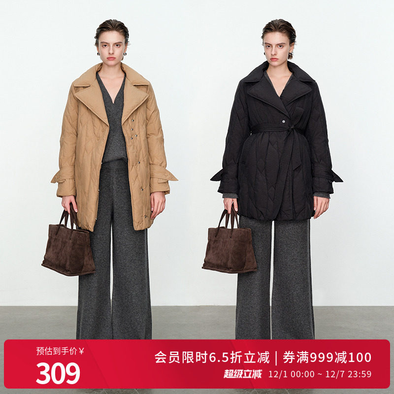 婉甸黑色中长款羽绒服