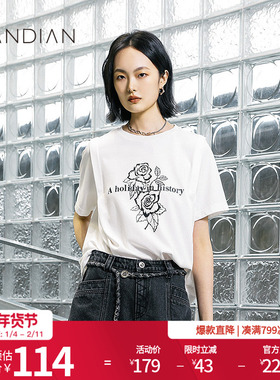 婉甸经典白廓版短袖T恤夏季新品圆领字母印花短款小衫1232T17SX3