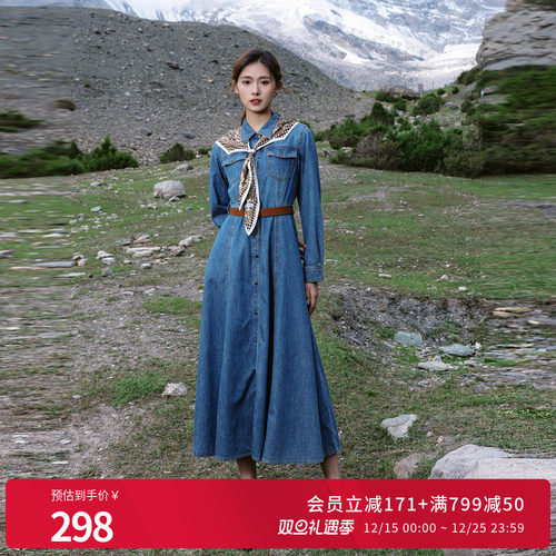 婉甸丹宁蓝牛仔连衣裙