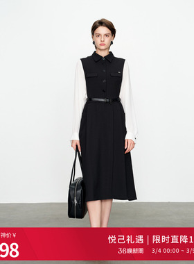 婉甸2025黑白拼接连衣裙高腰线通勤风1241N18XS4YX