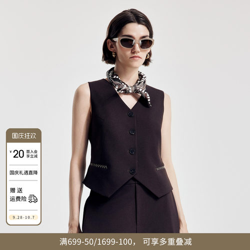 婉甸2026春季新品摩卡纯色单系扣女士马夹短款复古上衣1251V03DJC