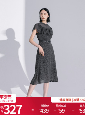 婉甸2025夏季新品黑底米心印花连衣裙1242N54SJ3YX