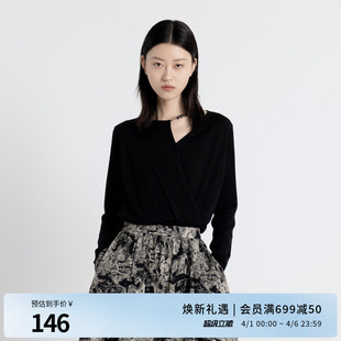 长袖 婉甸2025年秋新品 耀石黑长袖 毛织套头衫 1243W13RJ3 上衣针织衫