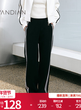 婉甸秋季度假休闲黑色空气层阔腿裤下装1233P11DX3