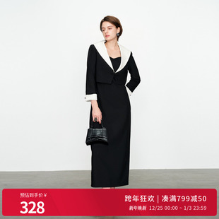 婉甸2025黑色两件套连衣裙通勤风短外套吊带裙1241N01MS2