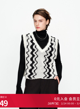 婉甸2025黑白色无袖毛织套头衫百搭风针织马甲1241W12DY2