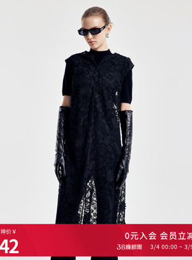 婉甸2026春季新品黑色立体绣花X型无袖微透古典连衣裙1251N03ZY1