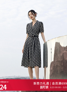 婉甸2025夏季新品黑白大波点短袖连衣裙1242N84RS3