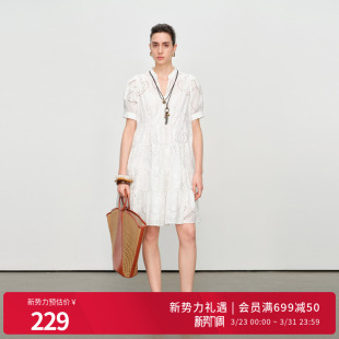 婉甸2025夏季 云白水溶绣两件套连衣裙1242N67XD5 新品