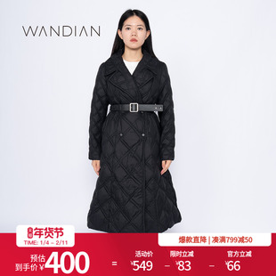 婉甸冬季黑色羽绒服中长款腰带修身保暖1234D15DM3