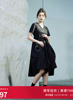 婉甸2025夏季新品黑色短袖连衣裙1242N04RS1