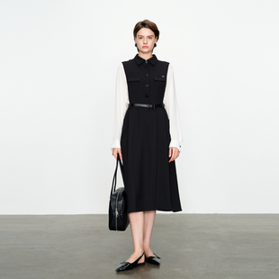 【超能小太阳】婉甸春季新品黑白拼接连衣裙高腰线通勤风