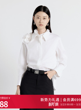 婉甸2025年秋季新品经典白立体立领绣花长袖衬衫上衣1243S02DZ1