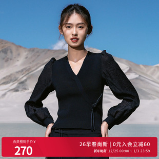 套头衫 婉甸2026春季 休闲长袖 黑色拼接毛织修身 1251W08XJ1YX 新品