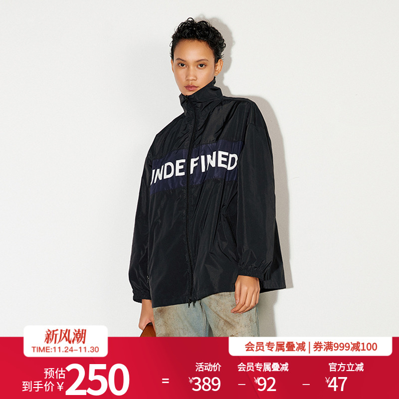 婉甸25新品巴黎夜黑中长款外套工装风拉链字母立领MBD1O04YSXK0