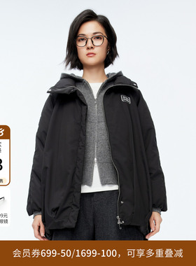 婉甸冬季黑色中长款连帽女外套羽绒服1244D38GS3