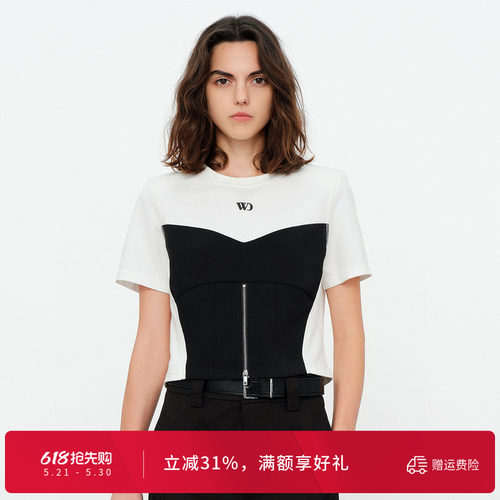 黑白拼接短袖T恤