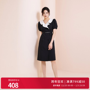 连衣裙1242N45RJ3YX 黑白拼接短袖 婉甸2025夏季 新品