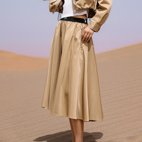 婉甸2026春季新品卡其色长裙A版中腰半身简约款伞裙1251K09SJ2YX