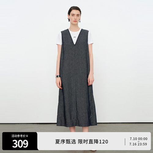 牛仔蓝亚麻连衣裙