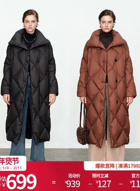 婉甸/黑色咖色长款羽绒服冬季H型宽松款格纹1234D81DS4