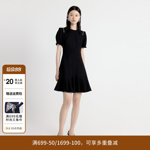 耀石黑短袖连衣裙