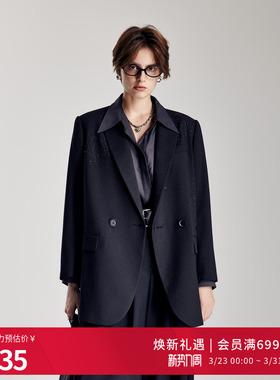 婉甸2026春季新品黑灰色H型长袖长款西装中性风女外套1251Q04GX2