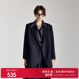 西装 婉甸2026春季 长款 黑灰色H型长袖 中性风女外套1251Q04GX2 新品