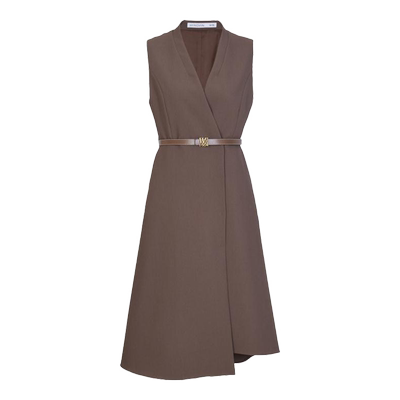 婉甸橡子棕不规则下摆无袖连衣裙
