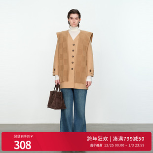 两件套披肩设计1234E11JX2 新品 婉甸拉菲驼中长款 双面呢外套冬季