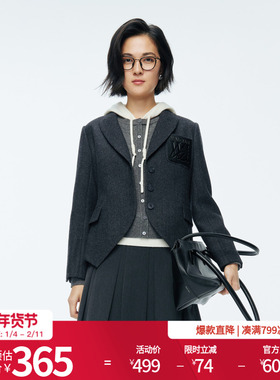 婉甸2025年冬季新品灰黑人字纹小香风设计感收腰短西装1244Q01GS1