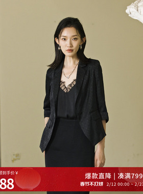 婉甸2025夏季新品黑色短款西装七分袖外套1242Q01RS1