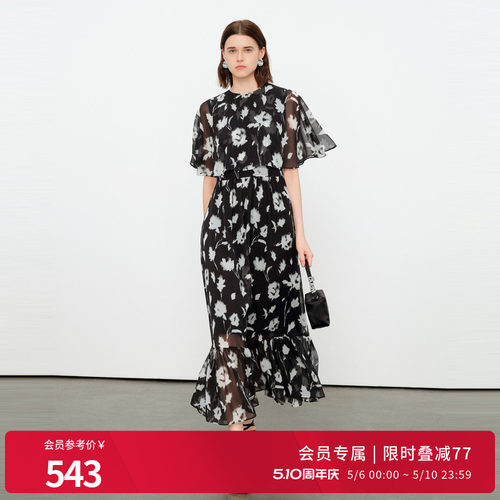 黑白色假两件连衣裙